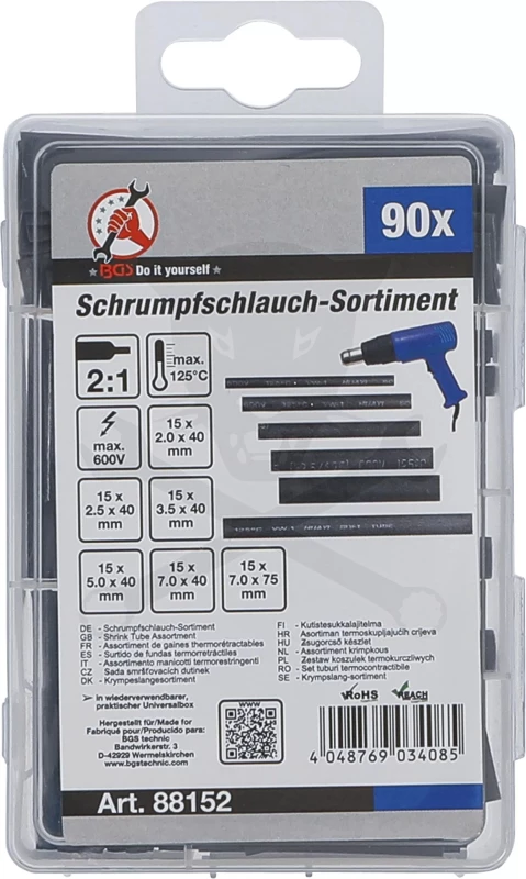 Zsugorcső készlet - fekete  90 db - BGS