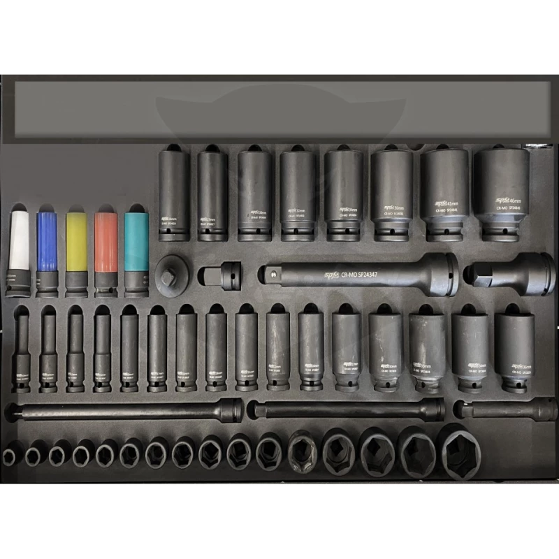 Tálcás SP Tools "XL" Gépi Dugókulcs készlet 1/2"-3/4" rövid+hosszú 46 db