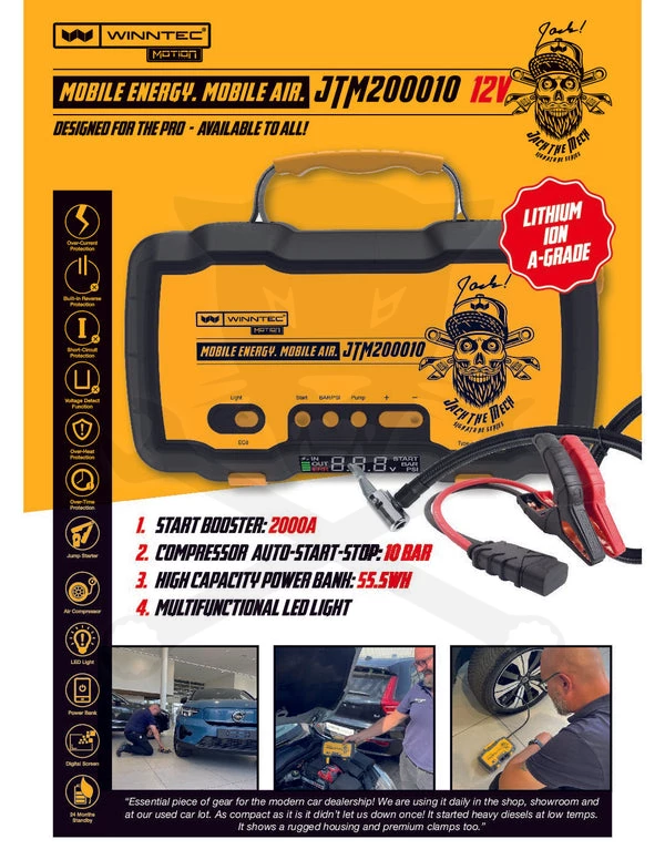 Akkumulátor bikázó-indító (starter) 12/24V -2000A + Akkus Kompresszor