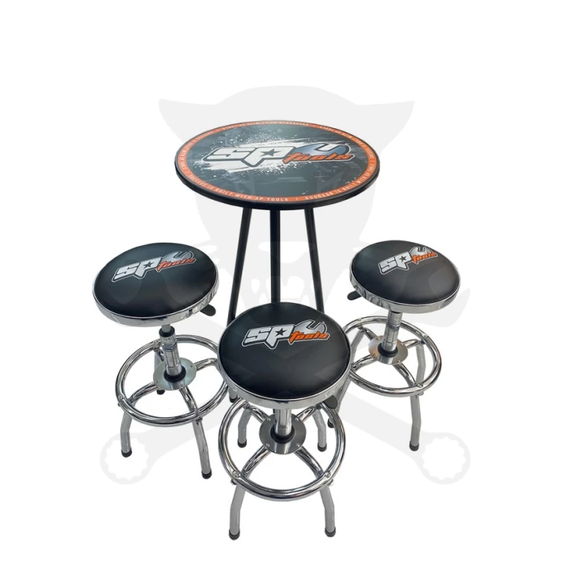 Szerelőszék - Bárszék 3 db + asztal - króm/fekete szett - SP Tools