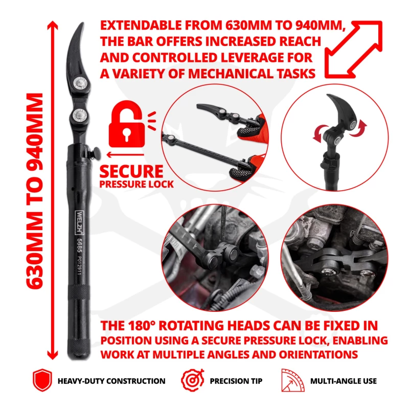 Pajszer - feszítővas 630-940 mm - csuklós kivitel, állítható - Welzh