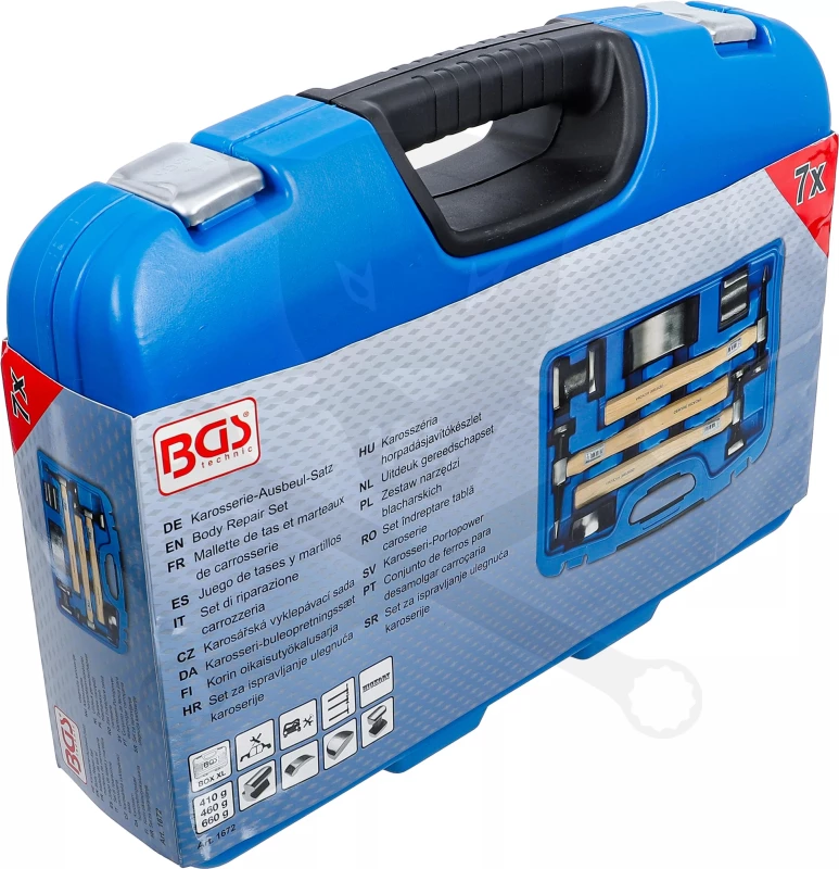 Karosszéria egyengető 7 db-os készlet - idomok + kalapácsok - BGS