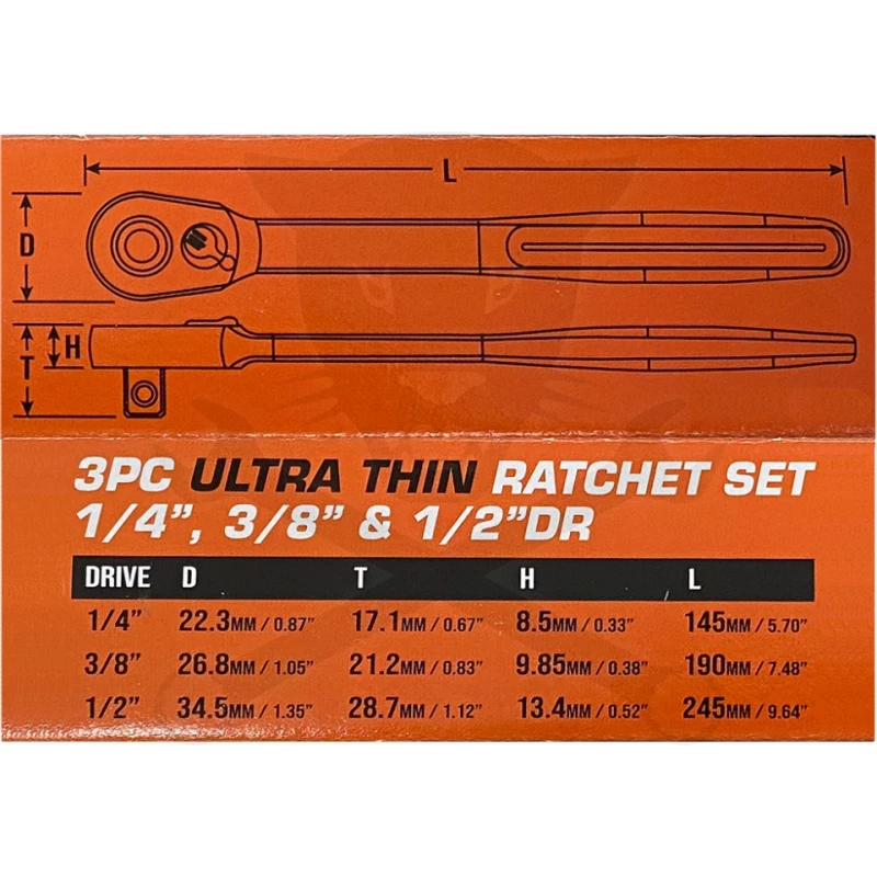 Crowa racsnis kulcs készlet 3 db-os nyomógombos 1/2"-3/8"-1/4" SLIM - SP