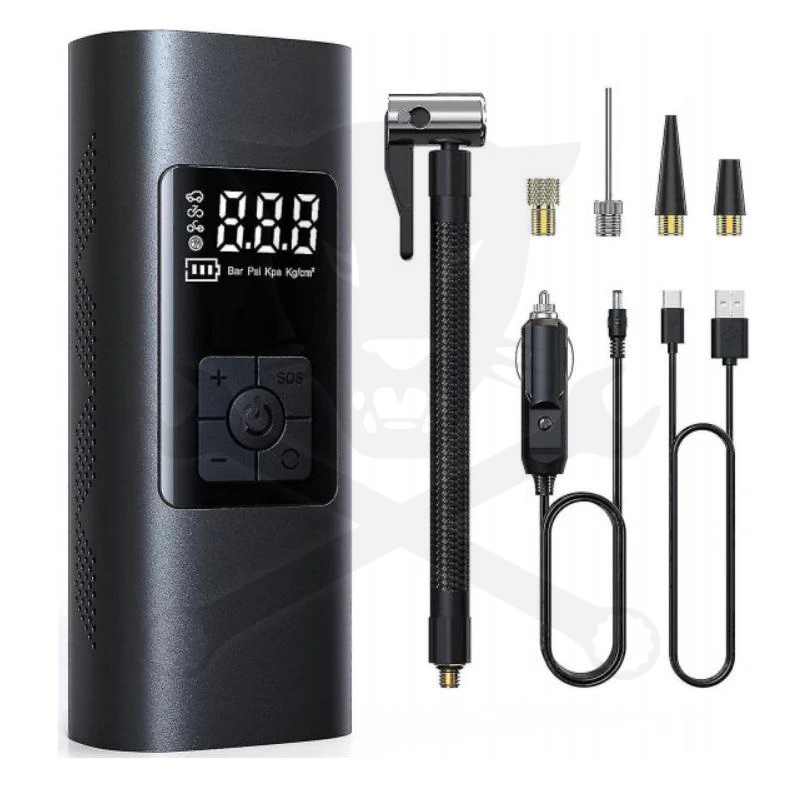 Kompresszor akkus digitális + 4db fej + lámpa + USB Power Bank - Muta