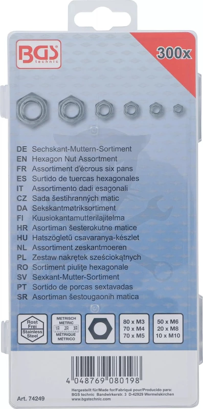 Anyacsavar készlet 300 db-os inox M3 - M10 - BGS