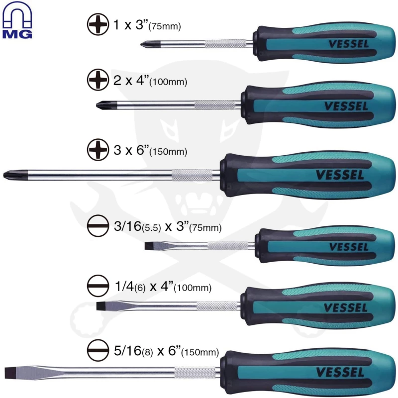 Csavarhúzó 6 db-os készlet - mágneses - VESSEL - Japan (9006PB)