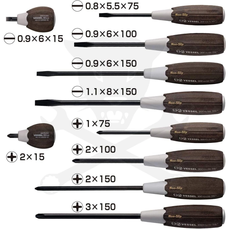 Csavarhúzó készlet 10 db-os - FA NYELŰ - NON-SLIP - Vessel - Japan 120055 (3010PS)