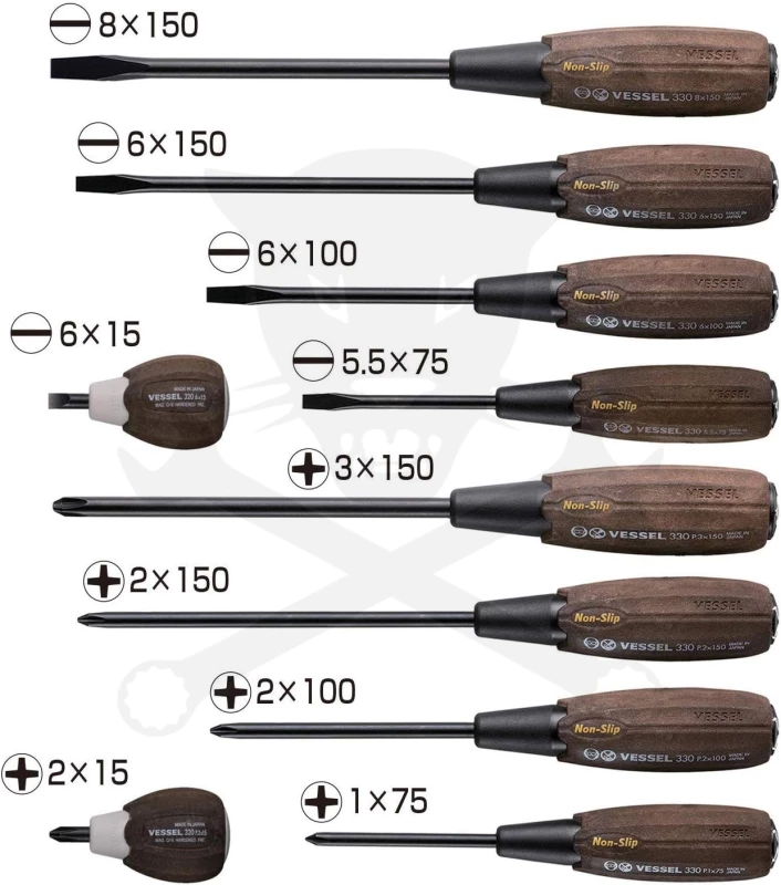 Csavarhúzó készlet üthető 10 db-os - FA NYELŰ - NON SLIP - Vessel 120057 (3310PS)