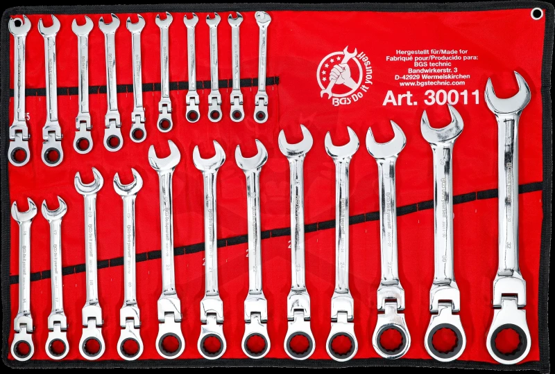 Csillag-villás racsnis-csuklós készlet 22 db-os 6-32 mm - BGS