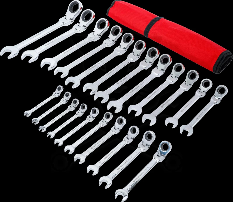 Csillag-villás racsnis-csuklós készlet 22 db-os 6-32 mm - BGS