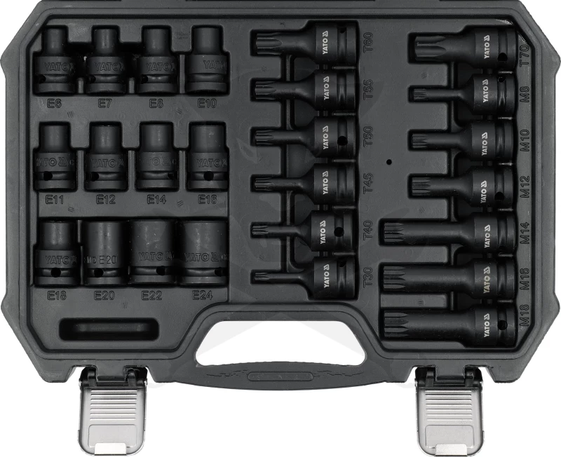 Légkulcsfej készlet 1/2" 25 db-os Torx, E Torx, Spline
