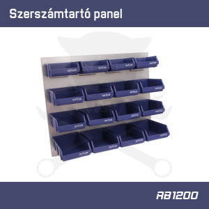Szerszámtartó panel - 16 db levehető műanyag doboz + fém hátfal - ERBA