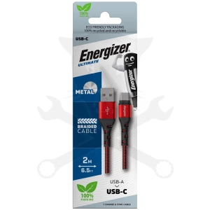 USB töltőkábel USB-C 2M Piros Textil Borítás - Energizer