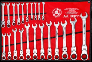 Csillag-villás racsnis-csuklós készlet 22 db-os 6-32 mm - BGS