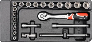 Dugókulcs készlet 22 db-os szerszámos kocsiba tálcás 3/8" - 1/3 - Yato